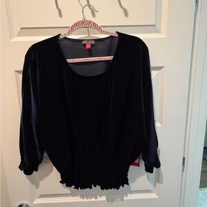Vince Camuto Navy Velvet Scoop Neck Blouson Top